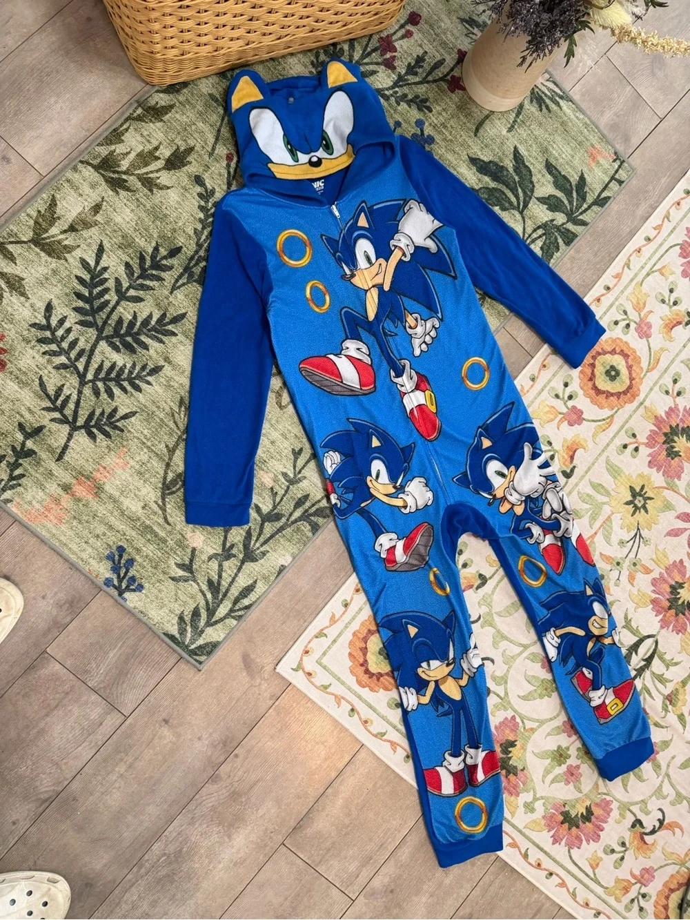 Sonic the Hedgehog Boys Zip Hooded Fleece Pajamas Size Medium